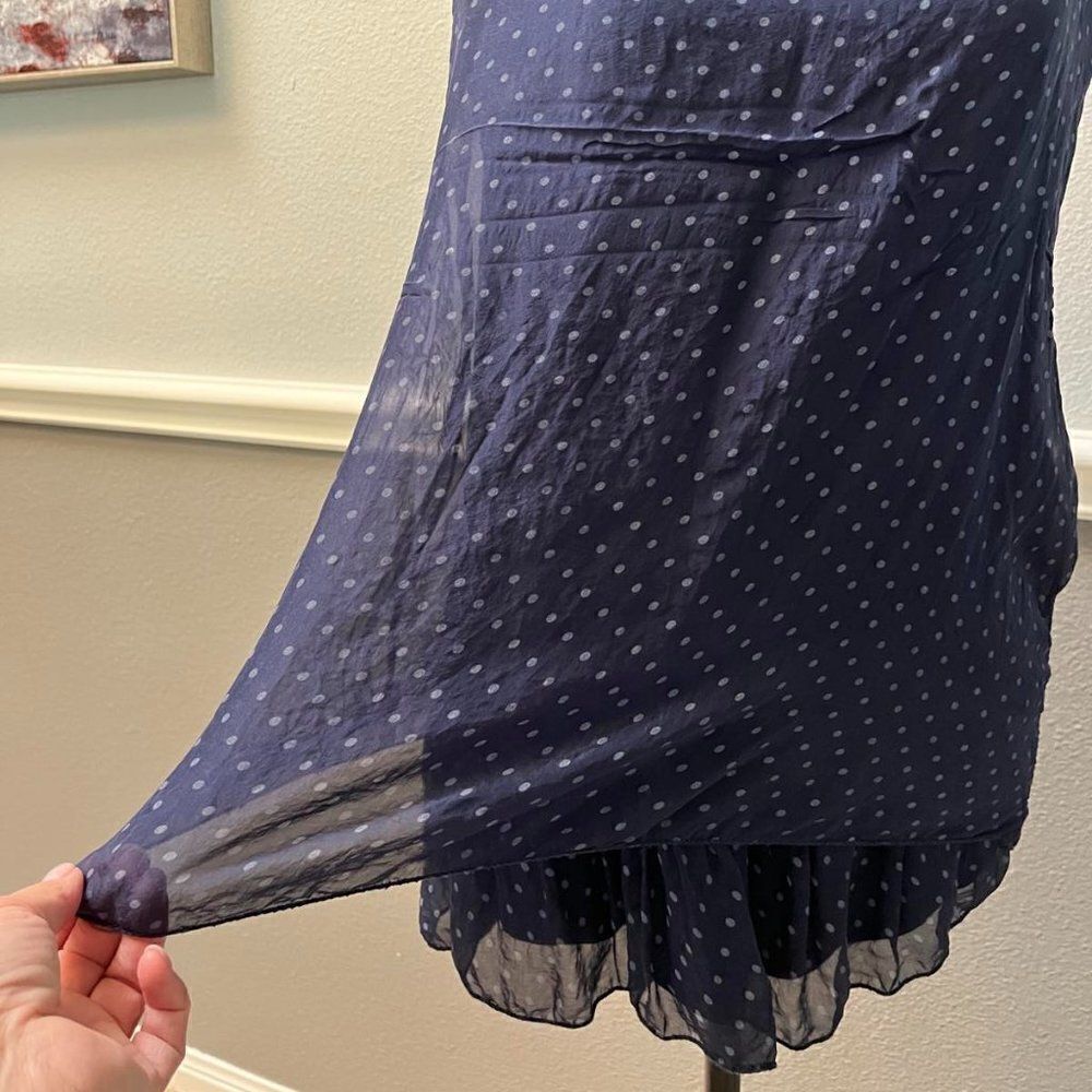 Giusy Navy & White Polka Dot 100% silk Boatneck Women Top size S - Picture 3 of 11